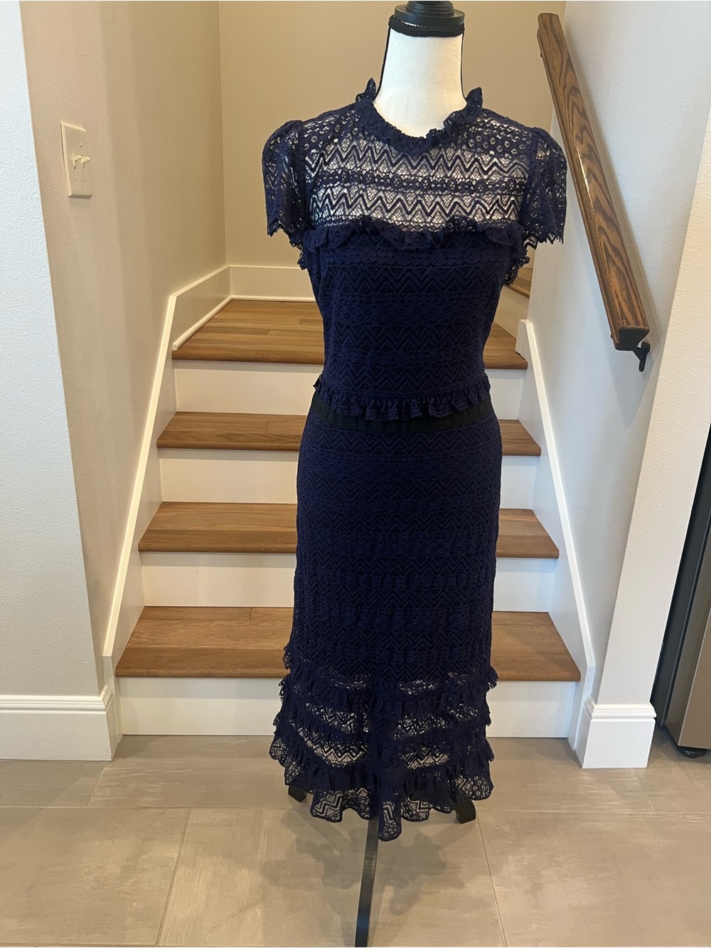 Parker Navy Lace Midi Dress with Ruffle Hem